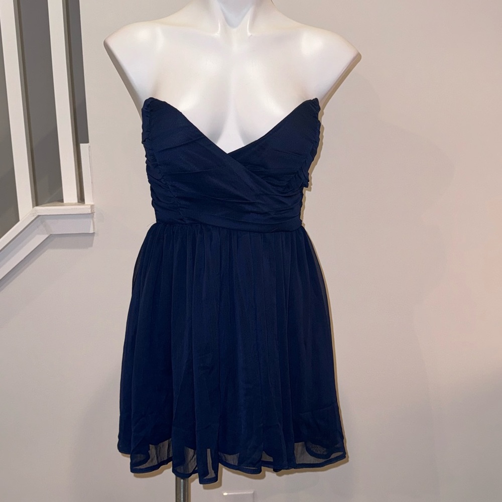 Angel Biba Strapless Navy Blue Sweetheart Neck Line Mini Dress